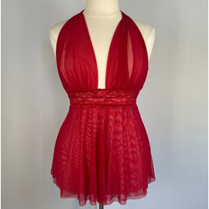 Halter Tank Top Size XL Red Sheer Mesh Babydoll Fairy Grunge Whimsigoth Lingerie